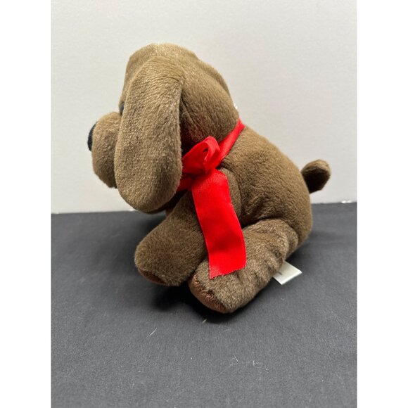 Brown Plush Dog Stuffed Animal Toy With Red Bow By Animal Adventure - Picture 2 of 7